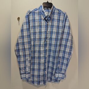 Peter Millar 100 Percent Linen Long Sleeve Button Down Plaid Shirt Size L